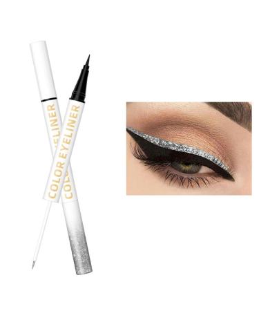 Double-Head Liquid Eyeliner Pen Ultra-Fine Tip Multichrome Eyeliner Waterproof Smudge-proof Pigmented Graphic Liners Metallic High-Pigmented Colored Makeup Glitter Pen for Eye Liner Eyeshadow 1PC 03#-Grey