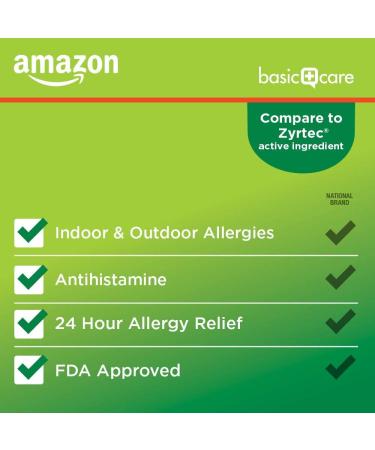 Amazon Basic Care Cetirizine Hydrochloride 10mg Antihistamine Tablets - 90 Count - Buy Online on GoSupps.com