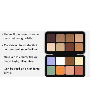 Concealers cream makeup contouring - 16-color face contouring and highlighter palette. Long-lasting hydrating cream concealer palette for imperfections. - Buy Online on GoSupps.com