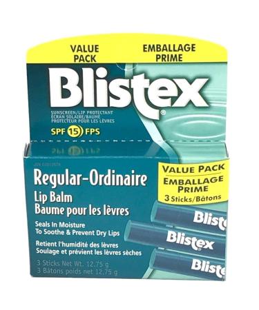 Blistex Medicated Lip Balm Lip Protectant/Sunscreen SPF 15 3 Balm Value Pack .15 oz (4.25 g) Each