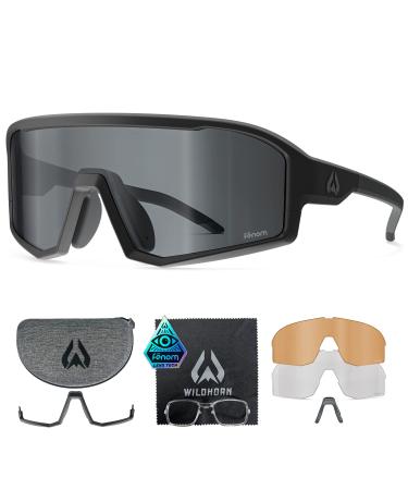 Wildhorn Radke MTB Cycling Glasses, UV400 Sports Sunglasses, Cycling Sunglasses for men with 3 Interchangeable Lenses Stealth Jetblack
