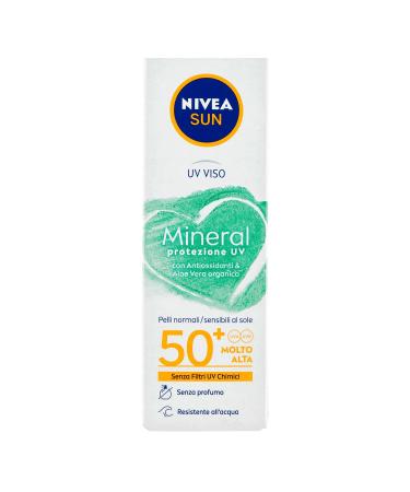 Nivea Sun UV face cream Mineral FP50+ 50 ml vegan and biodegradable sunscreen face cream with 100% mineral filters aloe vera bio and antioxidants - Buy Online on GoSupps.com