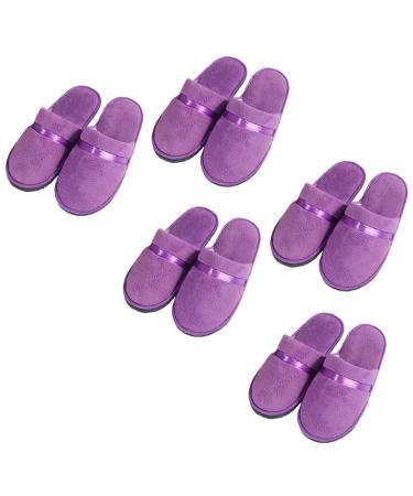 Tianmao 5 pairs of slipper hotels lipper tortier hip slippers with closed toes universal size 28.5 * 11cm coral fleece guest slippers for spa party guests hotel and travel unit size purple