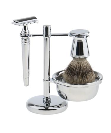 Lefeda simply shaving brushes made of silver alloy men's safety bristle razor set fashionable male mug traveler gasiser brush holder 12x15cm Silver