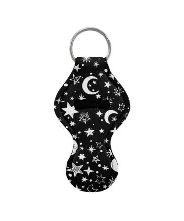 Poceacles Chapstick Keychain for Women and Girls - Loose Pouch for Lipstick Lip Balm Gloss - Wrist Strap Black Moon Star