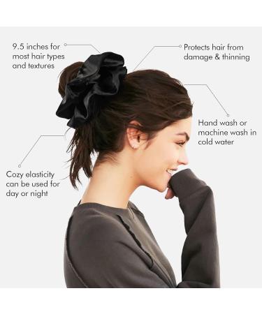 9.5 inch Silk Oversized Scrunchies 3 Pack - Extra Large Satin Hair Ties for Women and Girls - Black Black Black - Buy Online on GoSupps.com