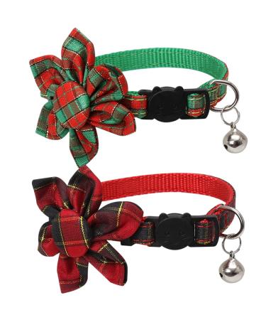 Lamphyface Christmas Cat Collar Breakaway with Removable Bandana and Bell for Kitty Adjustable Safety Plaid Flower