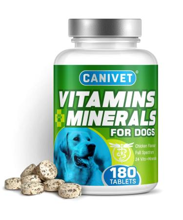 CANIVET Multivitamins for Dogs | 180 x Chicken Flavour Tablets | 24 x Essential Dog Vitamins & Minerals | Full Spectrum Health Supplement for Dogs | Up-to 1 x Year s Supply | Premium Quality