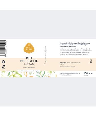 Eliah Sahil Organic Argan Oil - Cold Pressed Care Oil for Skin Hair Face Beard & Body - 100ml Eco-Friendly Glass Bottle | Plastic-Free & Zero Waste - Buy Online on GoSupps.com