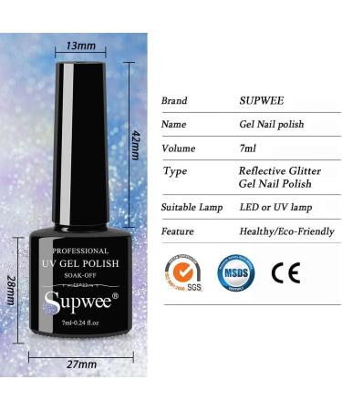 SUPWEE 8Pcs Reflective Glitter Gel Nail Polish Set Semi Permanent Soak Off UV Gel Varnish Nail Art Shiny Effect All for Manicure - (Color: BT) - Buy Online on GoSupps.com