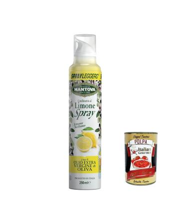 Italian Gourmet E.R. SPRAYLEGGERO Pack of 3 bottles of extra virgin olive oil flavored with lemon 250 ml thanks to the practical sprayer you can save up to 90% of the oil + gourmet Italian polpa 400 g