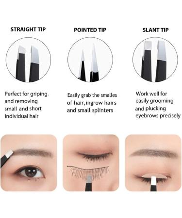 Professional 3-Part Eyebrow Tweezers Set - Stainless Steel Precision 10x Magnification Pink - Ideal for Eyebrows Ingrown and Facial Hair Removal - Buy Online on GoSupps.com