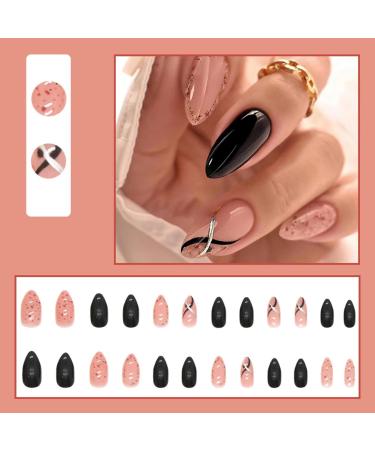 Justotry 24 Pcs Black Wavy Stiletto False Nails - Short Nude French Press on Nails with Nail Glue for Women's Nail Art - Buy Online on GoSupps.com