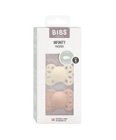 BIBS Pacifiers - Infinity Collection | Symmetrical Nipple | BPA-Free | Made in Denmark | Ivory/Blush | Set of 2 | Size 0-6 Months - Buy Online on GoSupps.com