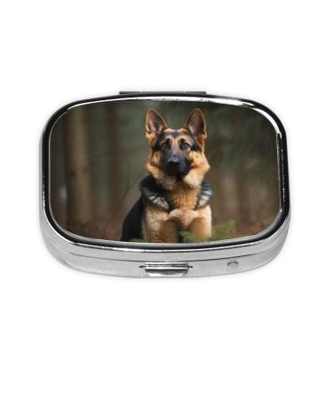 German Shepherd Printing 2 Compartment Small Pill Case Cute Small Pill Box Purse Pill Boxs Travel Pill Organizer for Pocket Purse and Travel Gifts