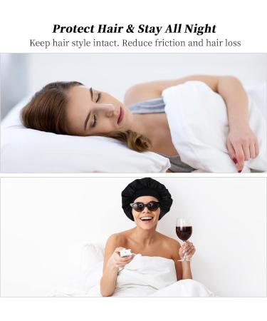 2 Pcs Satin Bonnet Sleep Cap Silk Day and Night Sleep Caps Night Bonnet Sleeping Head Cover Satin Hair Bonnet Elastic Band Chemo Cap for Curly Hair Women Black Natural Braids - Buy Online on GoSupps.com