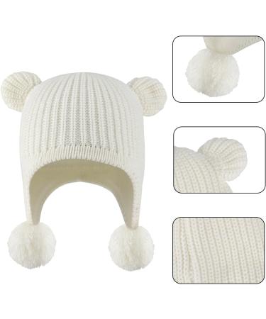 KAKU NANU Toddler Winter Hat with Double Pom Pom, Fleece Lined Beanie | 1-2 Years, Off-white - Buy Online on GoSupps.com
