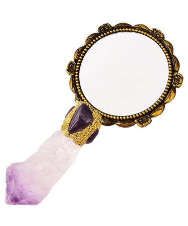 AMOYSTONE Purple Handheld Mirrors Mini Makeup Mirror with Plated Tourmaline Handle Decorative Girls Makeup Mirrors Gift for Mom Amethyst