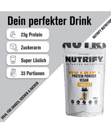  Nutrify NUTRIFY Vanilla Vegan Protein Powder 23g of protein 10 x 1kg vegan protein powder made from rice peas and yeast for muscle development and dieting creamy - Buy Online on GoSupps.com