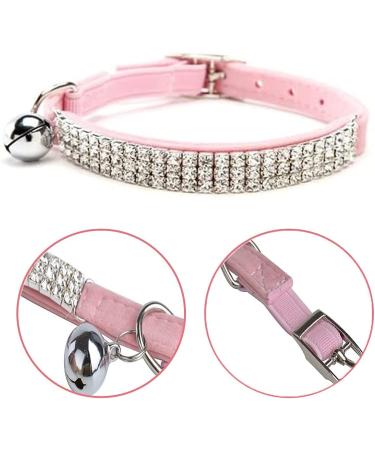 CHUKCHI Soft Velvet Cat Collar with Bells, Adjustable & Bling Diamante - Pink (11 inch) - Buy Online on GoSupps.com