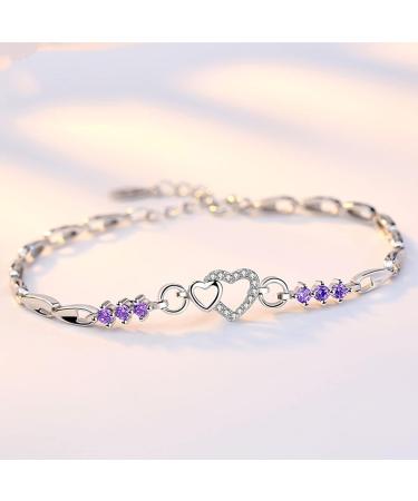 Women's Bracelet Exquisite Heart Bracelet Jewelry Crystal Bracelet Popular Fashion Jewelry Bracelet Personalized Birthstone Bracelet Natural Birthday Bracelet Purple - Buy Online on GoSupps.com