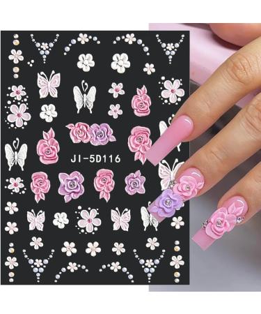 5D Embossed Flower Nail Stickers | DIY Nail Art Decals - Rose & Butterfly Designs - Floral Nail Accessories - Buy Online on GoSupps.com