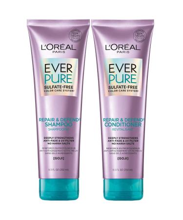 L'Oreal Paris EverPure Repair and Defend Sulfate Free Shampoo and Conditioner Kit for Color-Treated Hair  Strengthens and Repairs Damaged Hair  with Goji  8.5 Ounce  Set of 2 2 Count (Pack of 1) Shampoo & Conditioner set