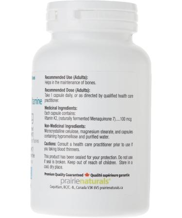 Prairie Naturals Vitamin K2 Mk-7 100mcg helps in the maintenance of bones - 120 Vegan capsules Unflavored 120 count (Pack of 1) - Buy Online on GoSupps.com