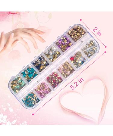 Nail Art Rhinestones Kit with Tweezers and Wax Pen - 5 Boxes Gold & Silver Metal Studs, Rivets, Crystal Gems, Colorful Diamonds - Nail Art Supplies - Buy Online on GoSupps.com