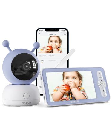 Baby Camera Monitor,5" Video Baby Monitor with 1080P Camera,2-Way Talk,Sound Detect and Motion Monitoring,Night Vision,Temperature and Humidity Monitoring,PTZ Wireless Baby Monitor with APP Control White