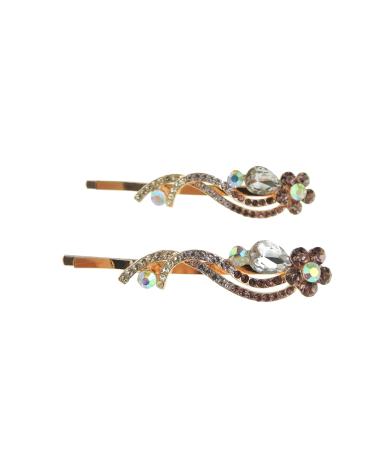 Womens Sparkly Bow Rhinestone Jeweled Crystal Diamante Party Birthday Christmas Wedding Slides Hairpin Hair Clips Grips Bobby Pins Swirls Flower Waves Gold Tone Swirls SET of 2 (Daisy Purple)