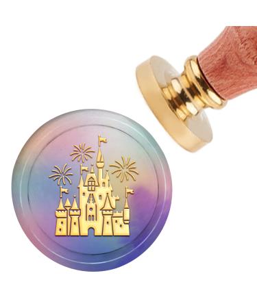 CRASPIRE Castle Wax Seal Stamp Fireworks Vintage Sealing Wax Stamps 30mm Removable Brass Head Sealing Stamp with Wooden Handle for Wedding Invitations Christmas Xmas Halloween Party Gift Wrap