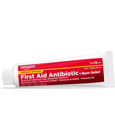 Amazon Basic Care First Aid Antibiotic + Burn Relief Ointment - Maximum Strength, 1 Ounce - Buy Online on GoSupps.com