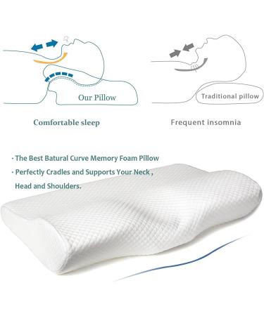 EPABO Contour Memory Foam Pillow - Orthopedic Cervical Pillow for Neck Pain Relief - Firm Queen Size Pillow for Side, Back, and Stomach Sleepers - Includes Free Pillowcase - White (24x15x4.8 inches) - Buy Online on GoSupps.com