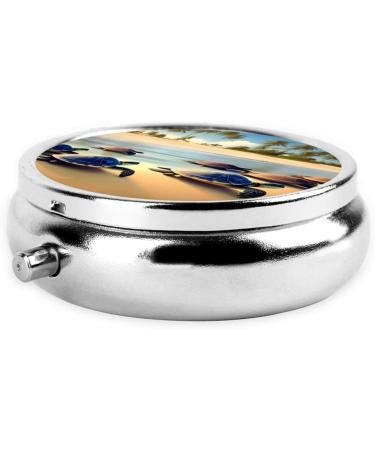Turtles On The Beach Round Pill Box | 3 Compartment Portable Travel Organizer for Medication - Buy Online on GoSupps.com