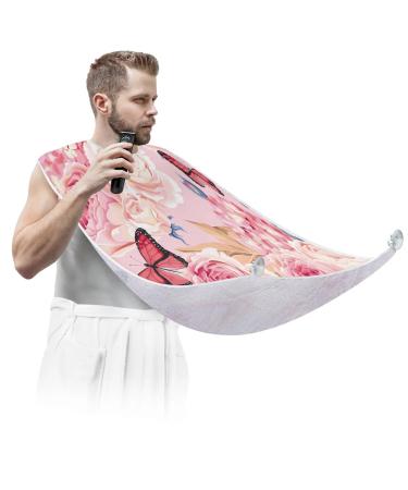 Beard Bib Apron Beard Bib Hair Catcher for Men Shaving and Trimming Non-Stick Waterproof Beard Cape Grooming Cloth Roses Butterflies