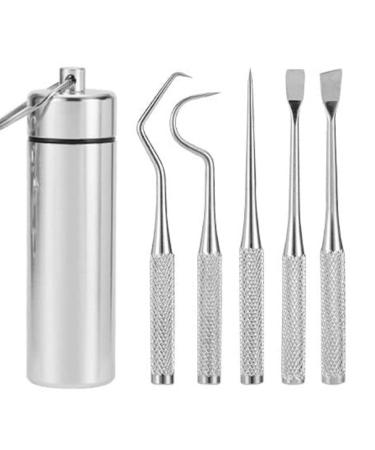 Bafnsiji stainless steel toothpick cartridge set 5 pieces of tooth scraping tartar removal cleaner reusable metal toothpick portable dental care kit