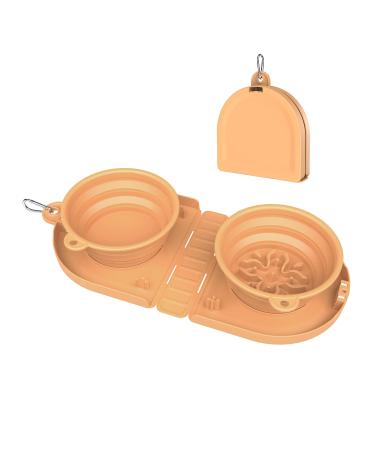 Tokayife foldable dog bowl travel dog foldable 2-in-1 water bowl and food bowl with carabiners for indoor and outdoor area (double bowl orange) double bowl orange