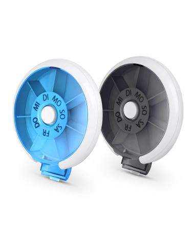 OPRET 2 pieces tablet box 7 days Small Pill dose Small medication box 7 days tablets weekly box pills box pills tablet dose for on the way around blue black blue+black 9x9cm