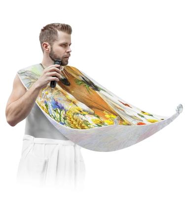 Horse Butterfly Flower Beard Bib Apron Beard Bib Hair Catcher for Men Shaving and Trimming Non-Stick Waterproof Beard Cape Grooming Cloth with 2 Suction Cups Gifts for Men