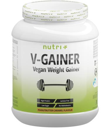Nutri + Weight Gainer Vegan to increase - V -Gainer Mass Peanutbutter Caramel Flavor 2 KG without maltodextrin - 2000 g peanut butter caramel taste peanut butter caramel 2 kg (1 Pack)
