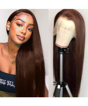 Hermosa 13x4 Brown Lace Front Wigs Human Hair with Baby Hair 180 Density Straight Lace Frontal Human Hair Wigs Pre Plucked Hairline 4# Brown Color 22 Inch 22 Inch (Pack of 1) #4 Brown