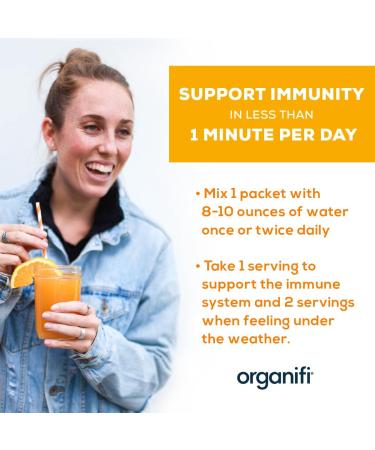 Organifi Immunity - Organic Superfood Immunity Support - 15 Single Serve Packets - Immunity Powder for T Cell Production and Upper Respiratory Health - Mushroom Beta Glucans Vitamin C D and Zinc - Buy Online on GoSupps.com