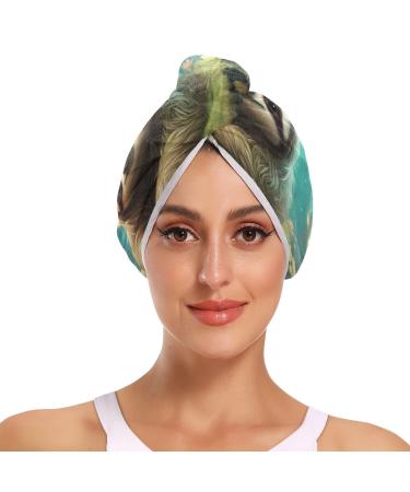 Plants Sloth Hair Towel 2 Pack Super Absorbent Hair Drying Towel Quick Dry Hair Turbans Head Towel with Button Twisty Wrap for Women Girls