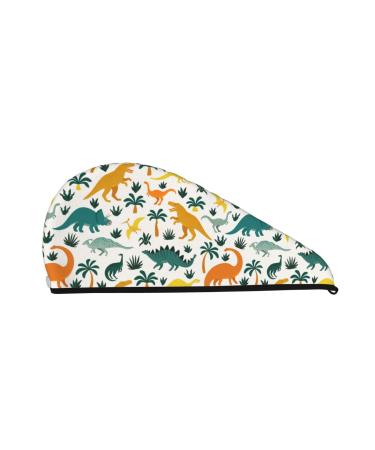 Dinosaurs and Tropical Leaves Microfiber Hair Towel Soft Super Absorbent Hair Towel Wrap for Women Coral Velvet Quick Dry Hair Cap for Long Curly and Thick Hair