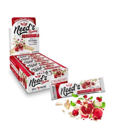 NEED'S CRUNCHY BAR - Crunchy Gourmet Bar High in Protein (35%) Gluten Free Vegetarian Friendly - Cranberry Flavor - Pom