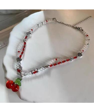 Beaded Cherry Choker Necklace for Women Teen Girls Bohemia Crystsal Bead Choker Sweet Clavicle Chain Jewelry Gift Women Cherry Pendant Necklace Delicate Lightweight and Comfortable Necklace - Buy Online on GoSupps.com