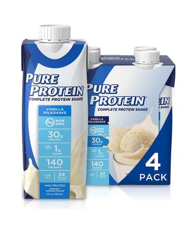 Pure Protein Vanilla Protein Shake | 30g Complete Protein | Ready to Drink and Keto-Friendly | Vitamins A, C, D, and E plus Zinc to Support Immune Health | 11oz Bottles | 4 Pack