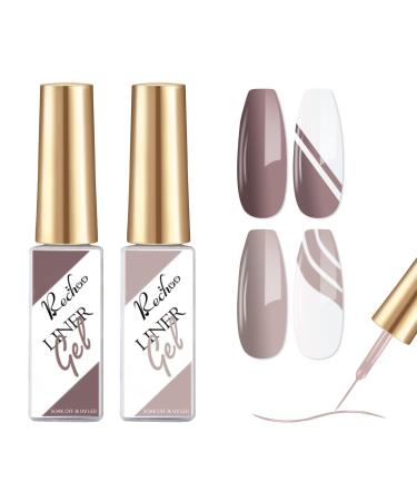 Rechoo Liner Nail Gel Polish-10ML*2pcs Coffee Color Nail Art Gel Soak Off French Manicure Gel for Drawing Lines and Color Painting UV Liner Gel for Nail Starter Home DIY Nail Salon O-2-Coffee Color