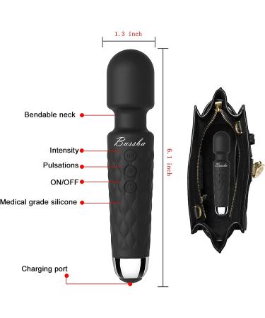 Bussba Cordless Handheld Wand Massager - Powerful & Quiet Rechargeable Waterproof Massager for Muscle Aches - Mini Size for Foot, Scalp, Back, Waist, Neck - Black - Buy Online on GoSupps.com